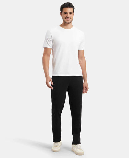 Super Combed Cotton Rich Regular Fit Trackpant with Side Pockets - Black & Grey Melange