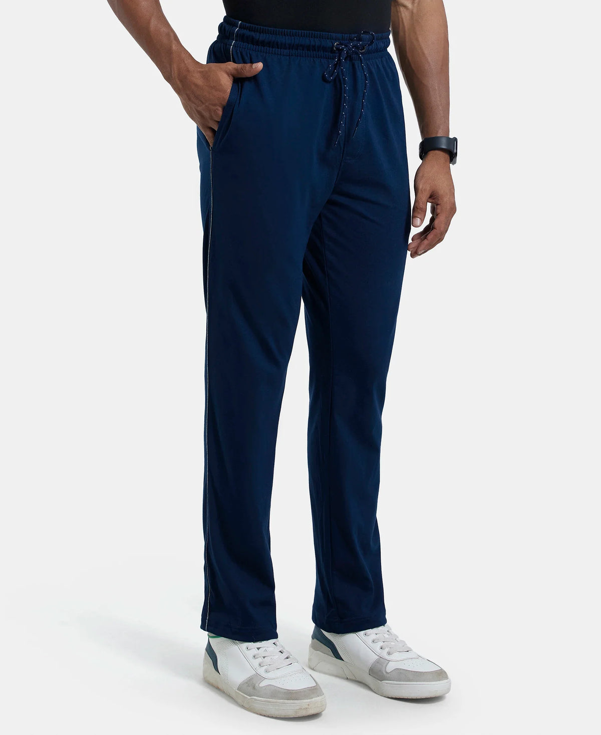 Super Combed Cotton Rich Regular Fit Trackpant with Side Pockets - Navy & Grey Melange