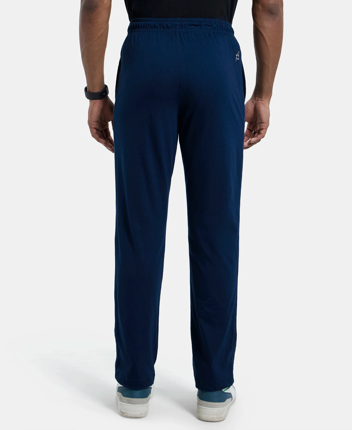 Super Combed Cotton Rich Regular Fit Trackpant with Side Pockets - Navy & Grey Melange