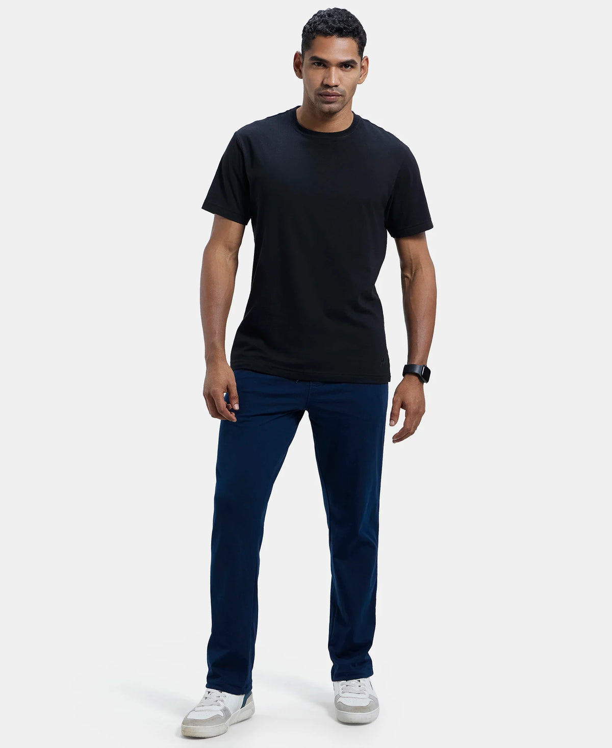 Super Combed Cotton Rich Regular Fit Trackpant with Side Pockets - Navy & Grey Melange