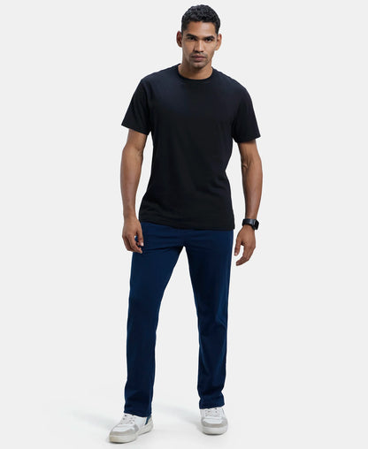 Super Combed Cotton Rich Regular Fit Trackpant with Side Pockets - Navy & Grey Melange