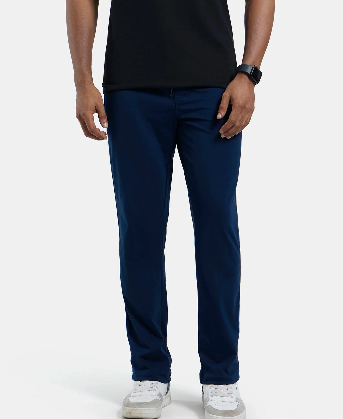 Super Combed Cotton Rich Regular Fit Trackpant with Side Pockets - Navy & Grey Melange