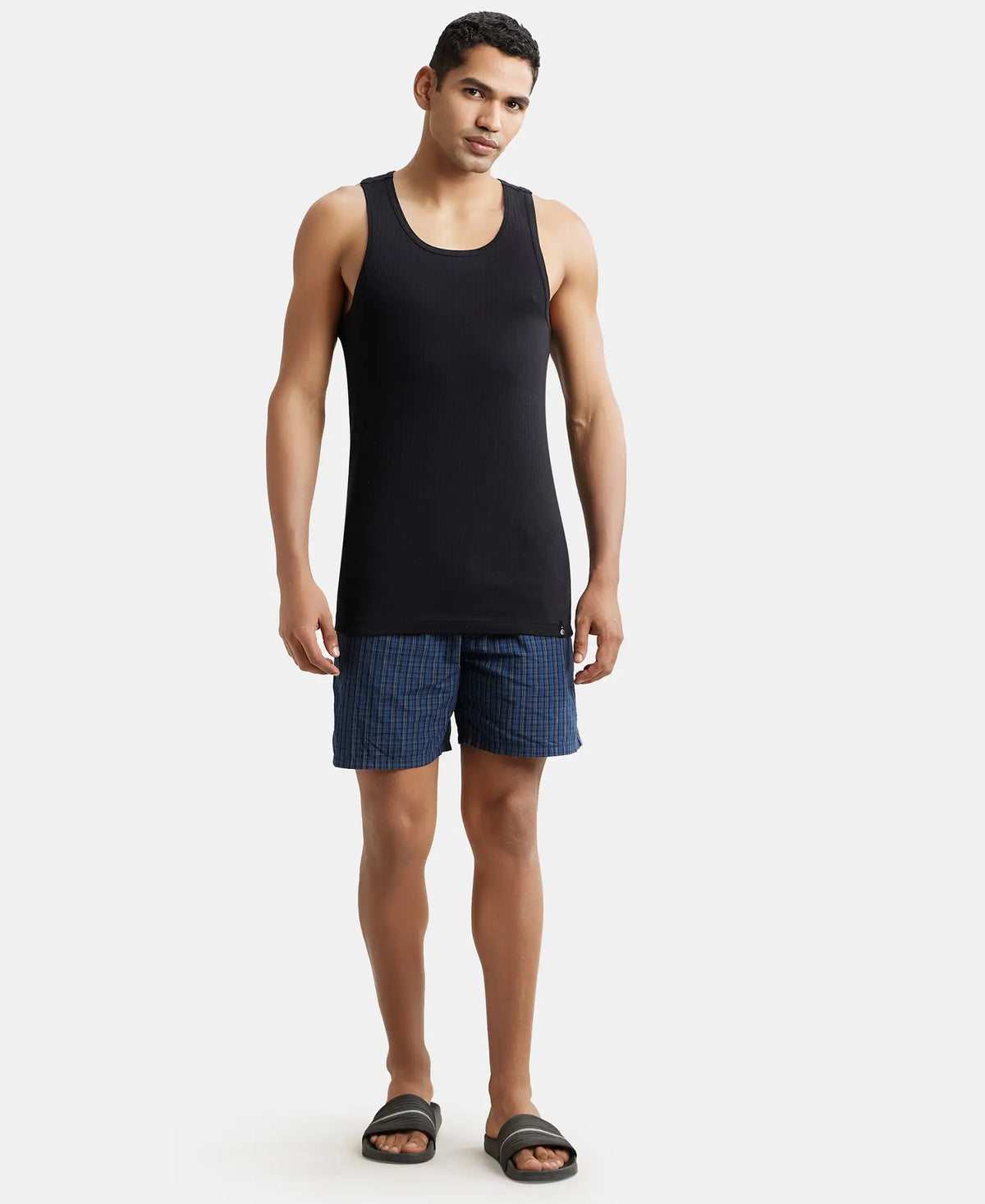 Super Combed Cotton Rib Round Neck with Racerback Gym Vest - Black