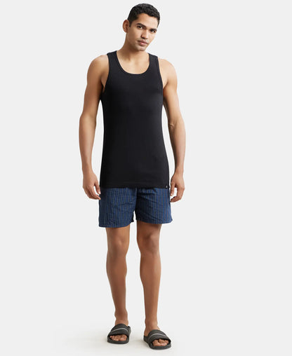 Super Combed Cotton Rib Round Neck with Racerback Gym Vest - Black