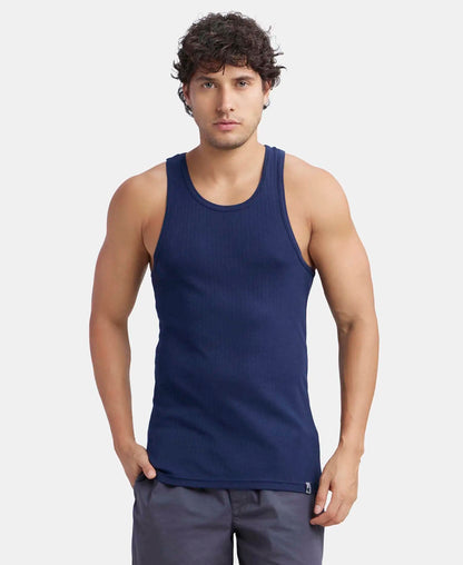 Super Combed Cotton Rib Round Neck with Racerback Gym Vest - Navy