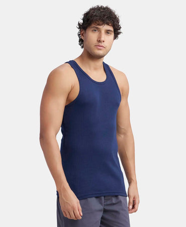 Super Combed Cotton Rib Round Neck with Racerback Gym Vest - Navy