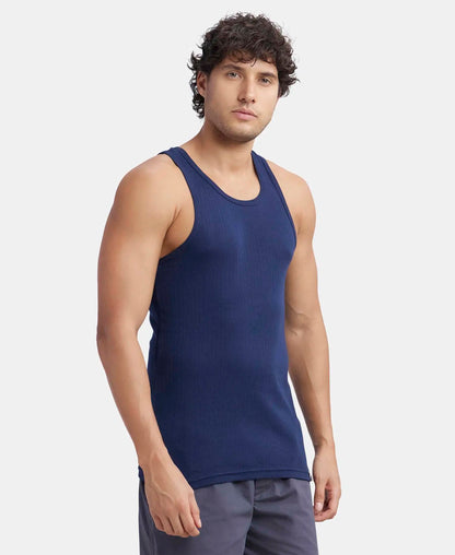 Super Combed Cotton Rib Round Neck with Racerback Gym Vest - Navy