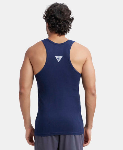Super Combed Cotton Rib Round Neck with Racerback Gym Vest - Navy