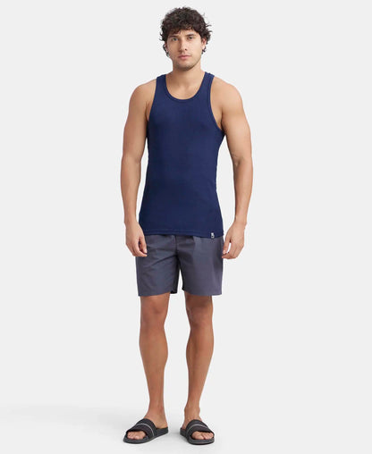 Super Combed Cotton Rib Round Neck with Racerback Gym Vest - Navy