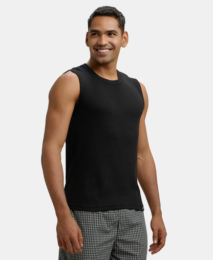 Super Combed Cotton Rib Solid Round Neck Muscle Vest - Black