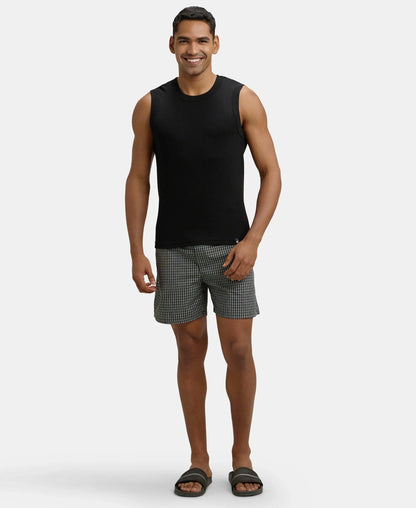 Super Combed Cotton Rib Solid Round Neck Muscle Vest - Black