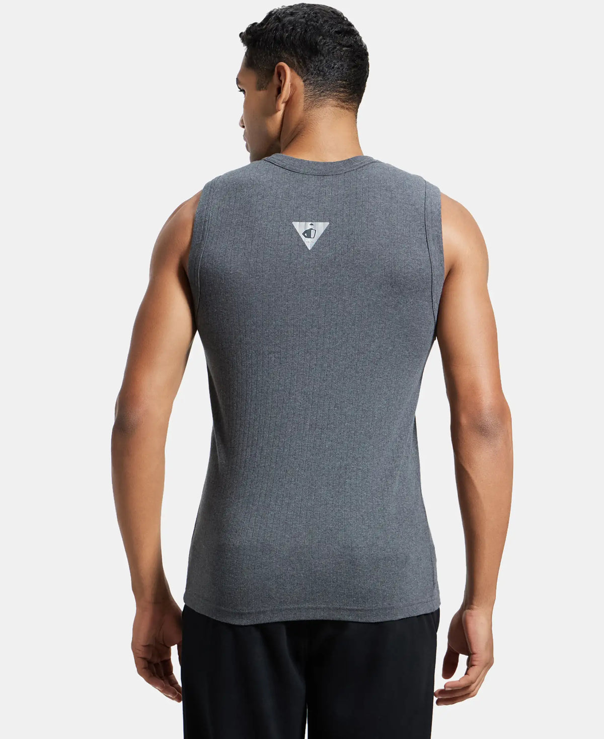 Super Combed Cotton Rib Solid Round Neck Muscle Vest - Charcoal Melange