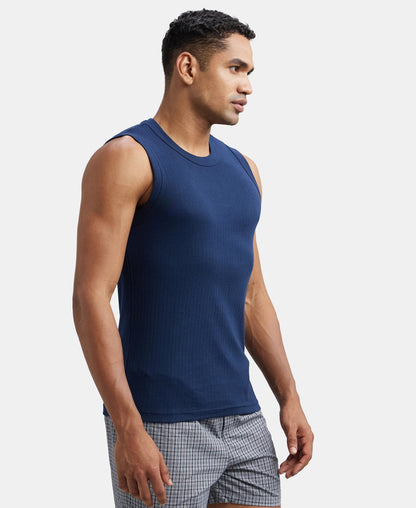 Super Combed Cotton Rib Solid Round Neck Muscle Vest - Navy
