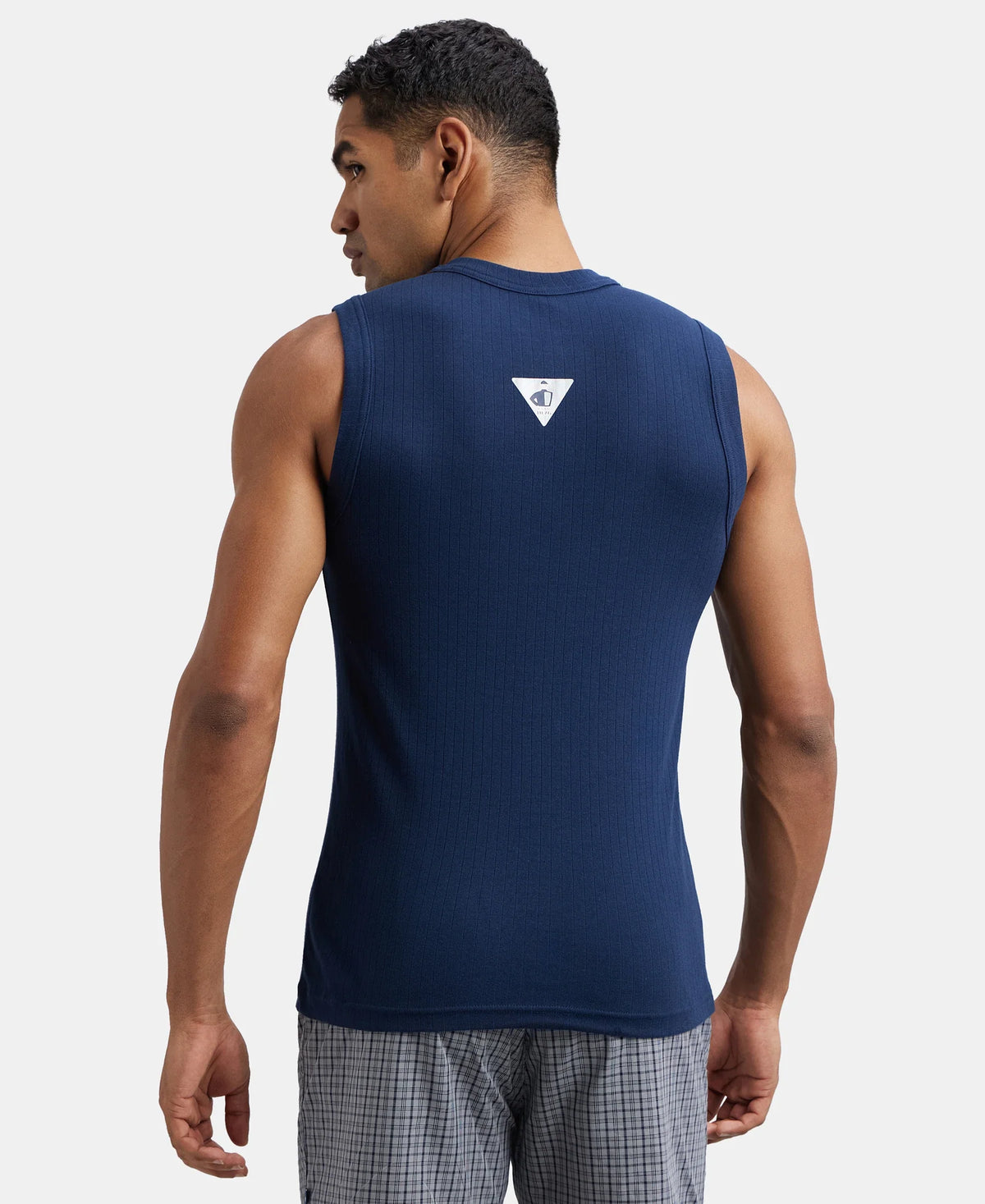 Super Combed Cotton Rib Solid Round Neck Muscle Vest - Navy