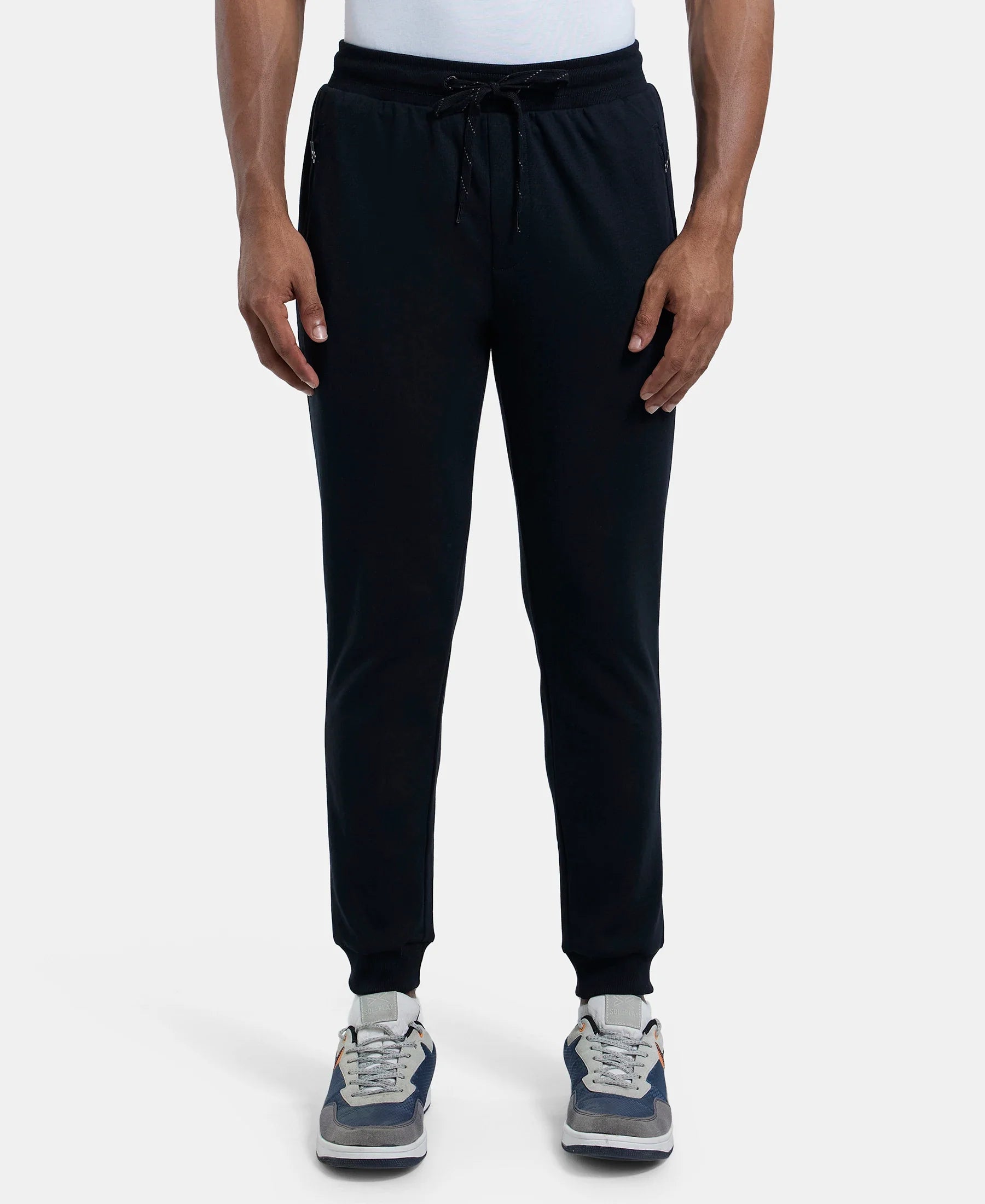 Super Combed Cotton Rich Slim Fit Jogger with Zipper Pockets - Black