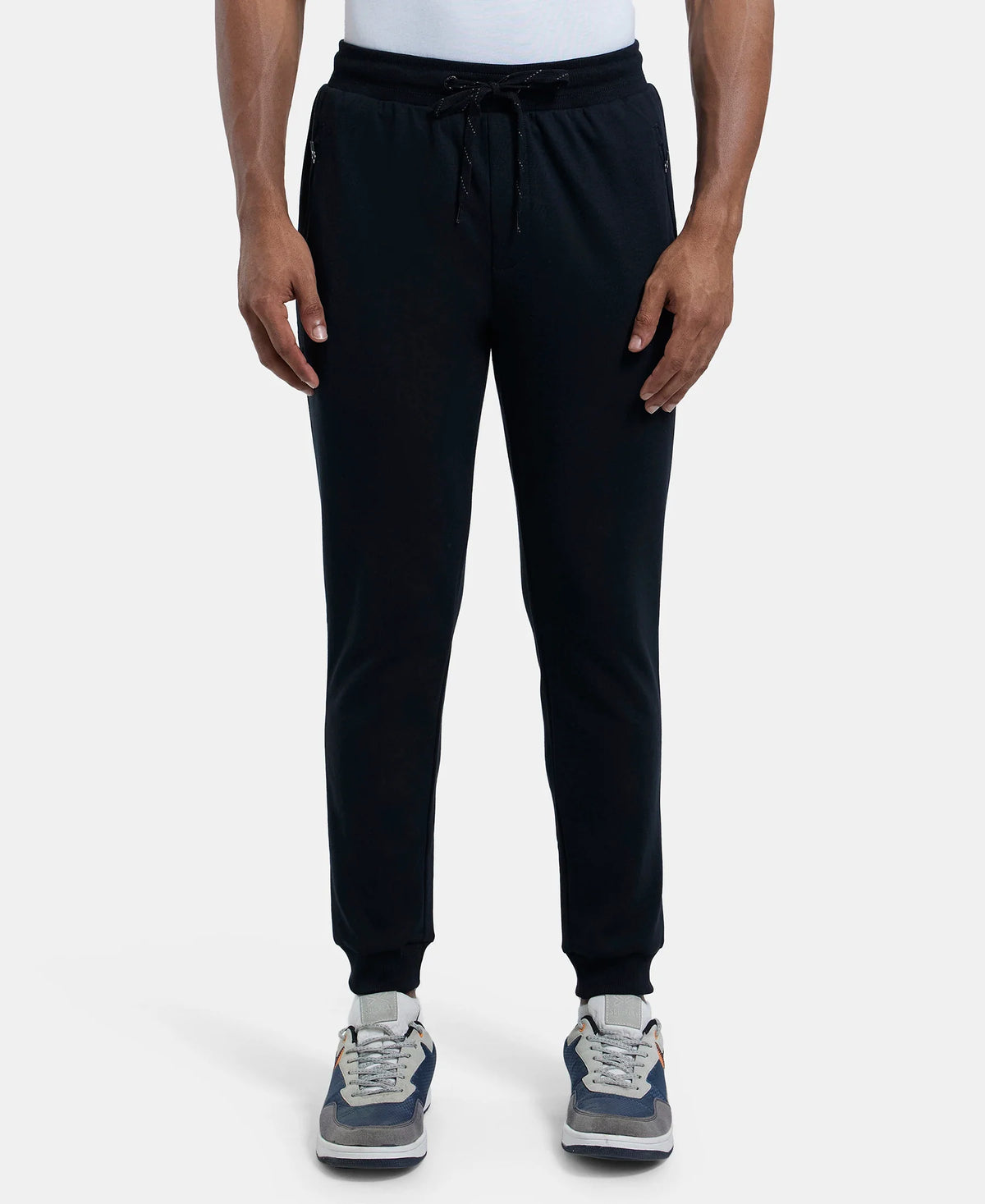 Super Combed Cotton Rich Slim Fit Jogger with Zipper Pockets - Black