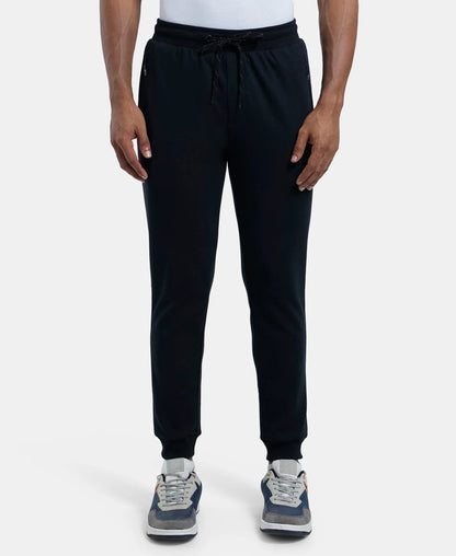 Super Combed Cotton Rich Slim Fit Jogger with Zipper Pockets - Black