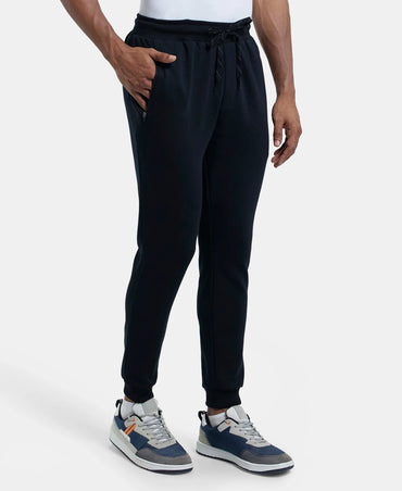 Super Combed Cotton Rich Slim Fit Jogger with Zipper Pockets - Black