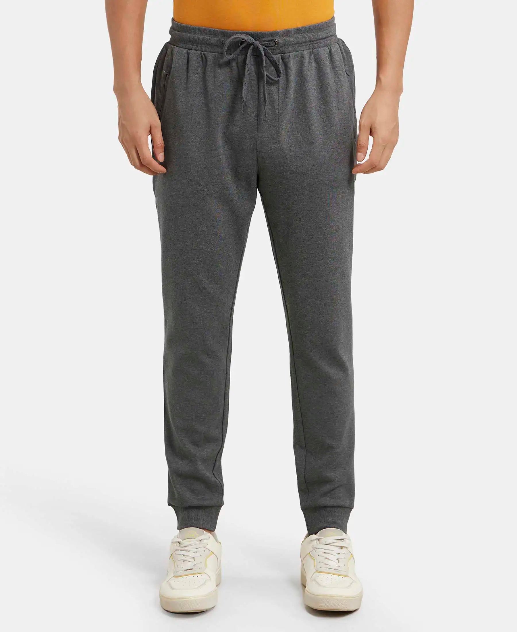 Super Combed Cotton Rich Slim Fit Jogger with Zipper Pockets - Charcoal Melange
