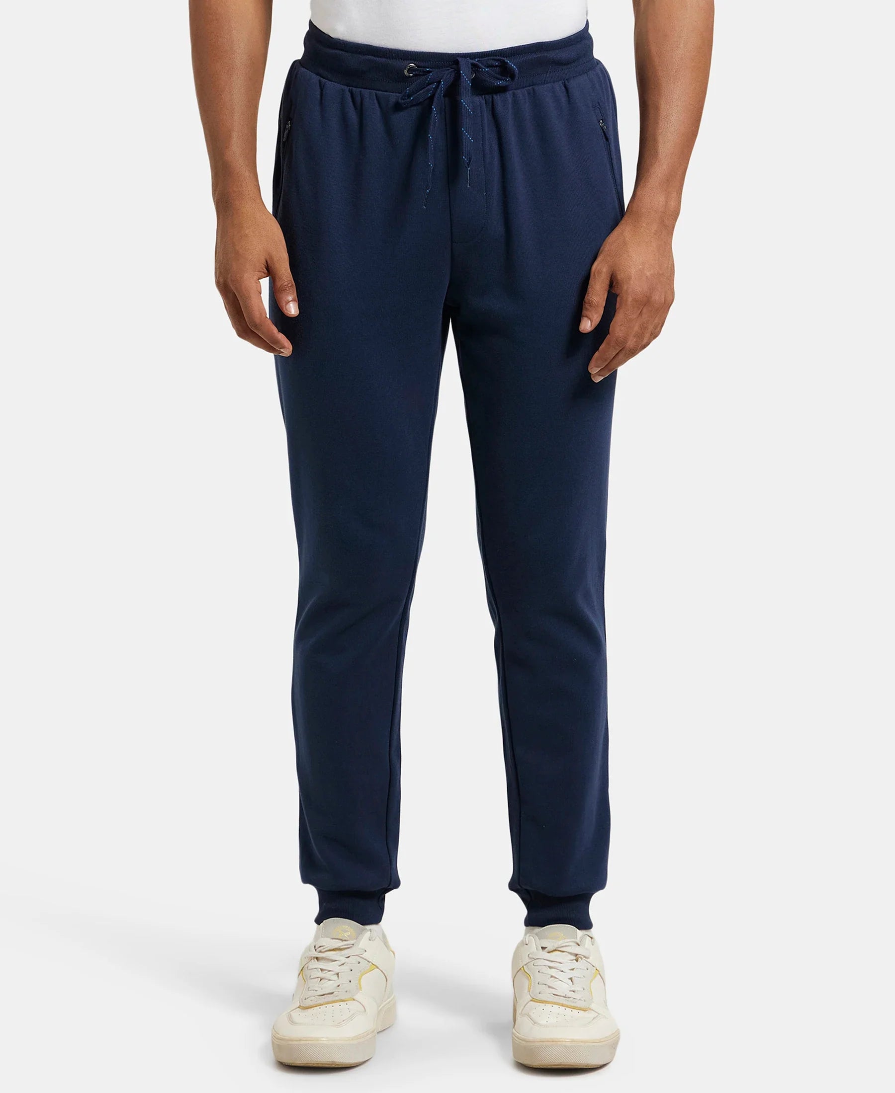 Super Combed Cotton Rich Slim Fit Jogger with Zipper Pockets - Navy