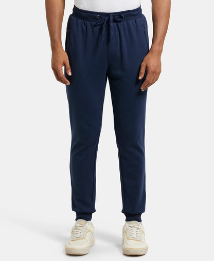 Super Combed Cotton Rich Slim Fit Jogger with Zipper Pockets - Navy