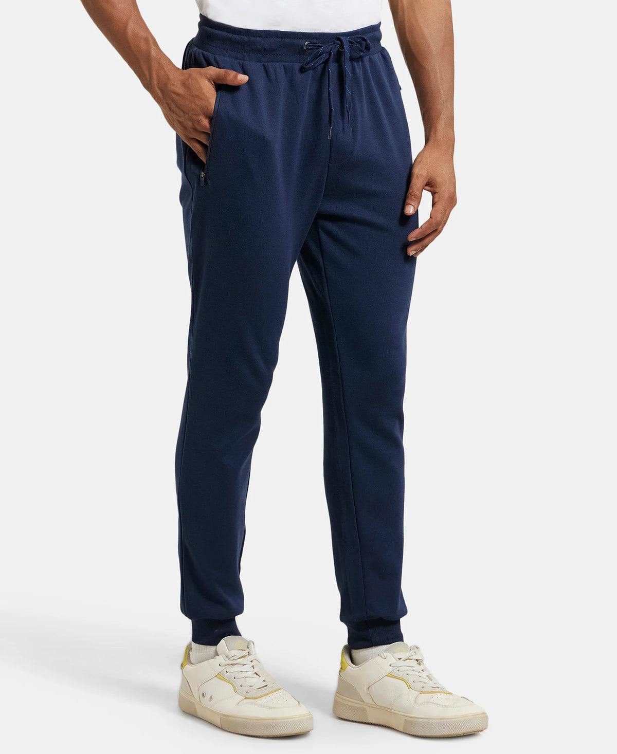 Super Combed Cotton Rich Slim Fit Jogger with Zipper Pockets - Navy