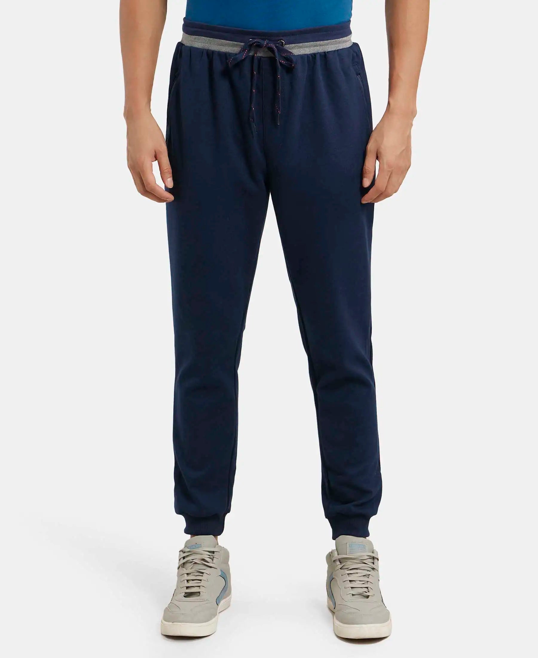 Super Combed Cotton Rich Pique Slim Fit Jogger with Zipper Pockets - Navy
