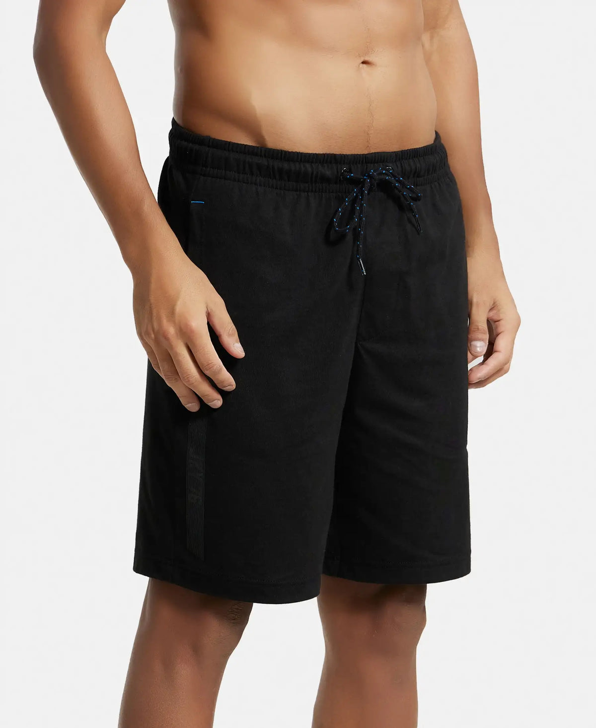 Super Combed Cotton Straight Fit Shorts with Side Pockets - Black
