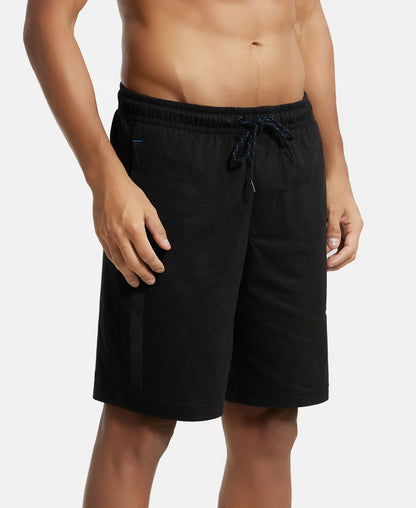 Super Combed Cotton Straight Fit Shorts with Side Pockets - Black