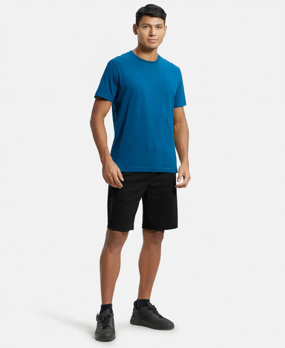 Super Combed Cotton Straight Fit Shorts with Side Pockets - Black