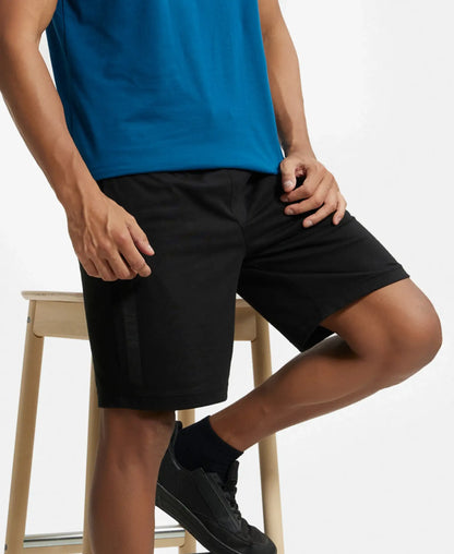 Super Combed Cotton Straight Fit Shorts with Side Pockets - Black