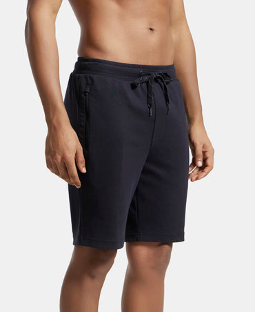 Super Combed Cotton Rich Straight Fit Shorts with Zipper Pockets - Black