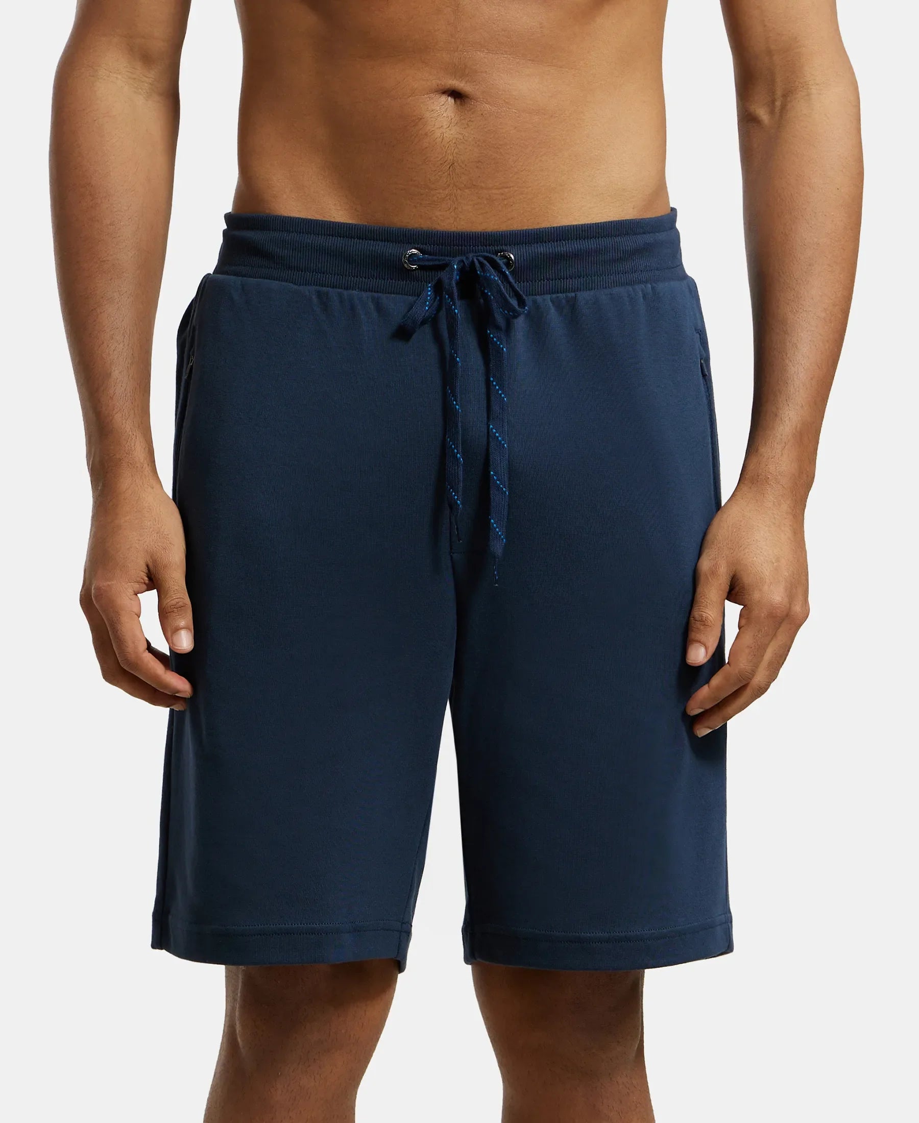 Super Combed Cotton Rich Straight Fit Shorts with Zipper Pockets - Navy
