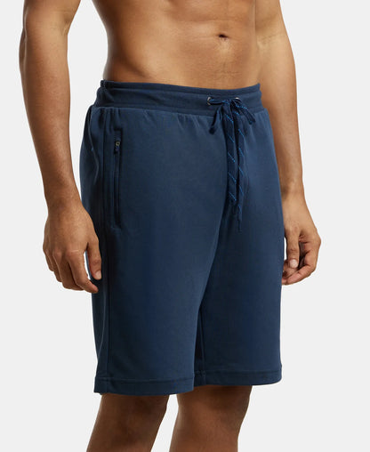 Super Combed Cotton Rich Straight Fit Shorts with Zipper Pockets - Navy