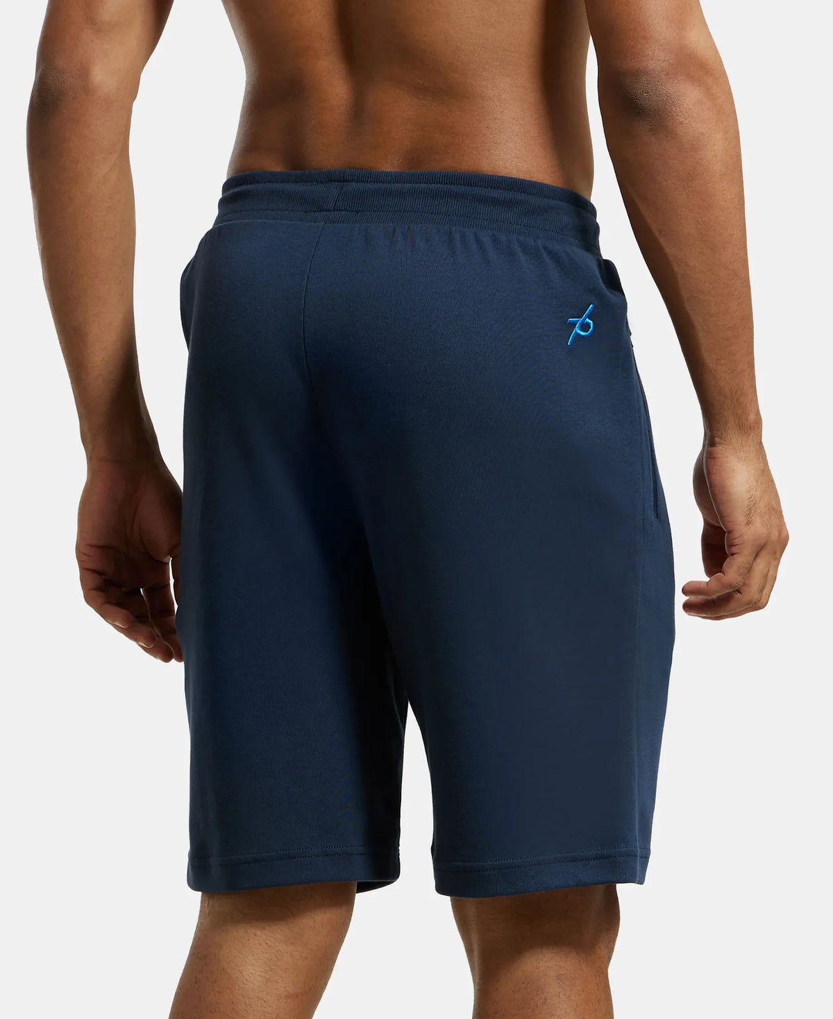 Super Combed Cotton Rich Straight Fit Shorts with Zipper Pockets - Navy
