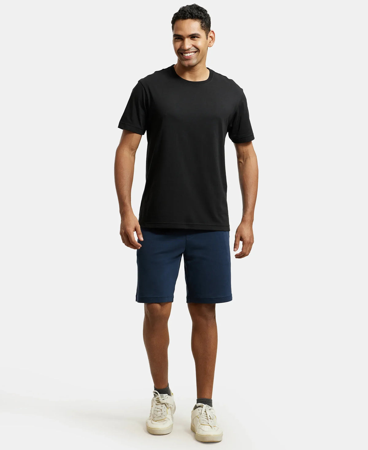 Super Combed Cotton Rich Straight Fit Shorts with Zipper Pockets - Navy