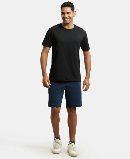 Super Combed Cotton Rich Straight Fit Shorts with Zipper Pockets - Navy