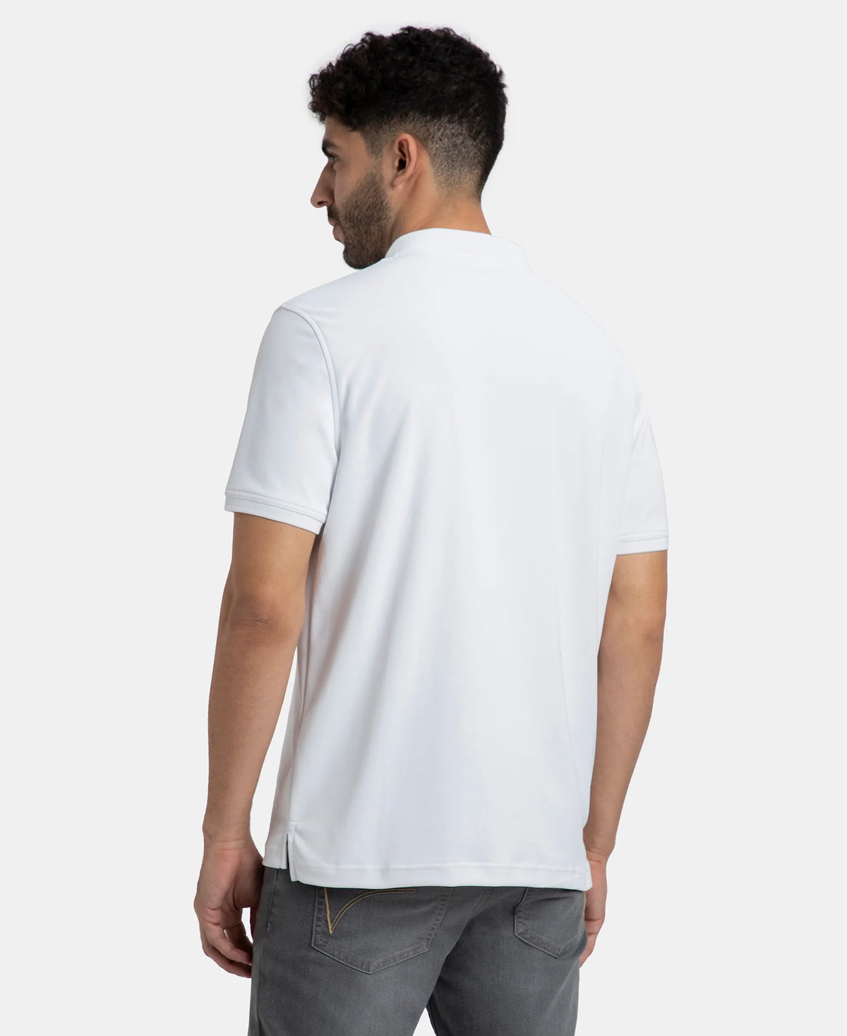 Microfiber Fabric Solid Half Sleeve Polo T-Shirt with StayDry & StayFresh Technology - White