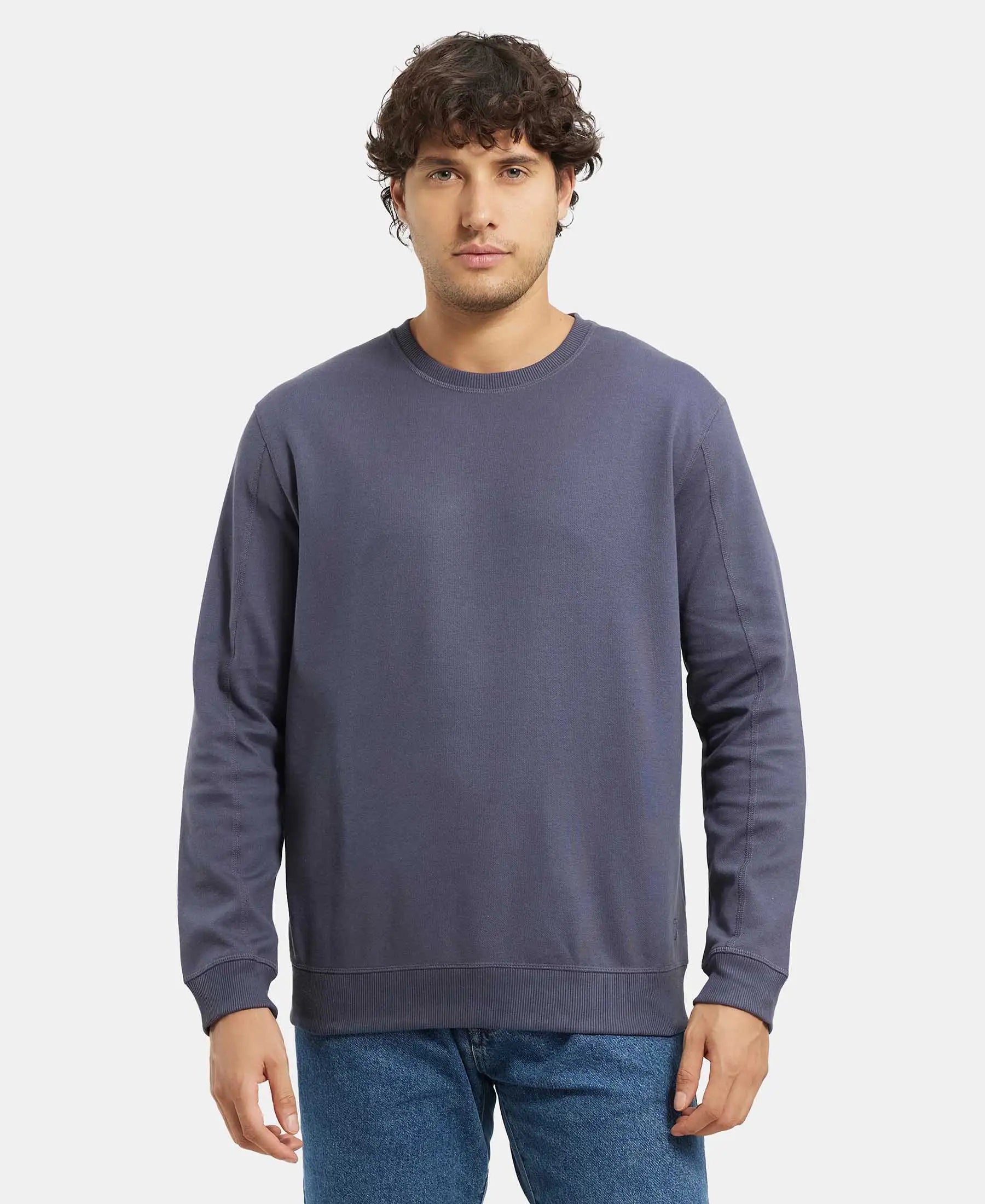 Super Combed Cotton Rich Pique Sweatshirt with Ribbed Cuffs - Odyssey grey