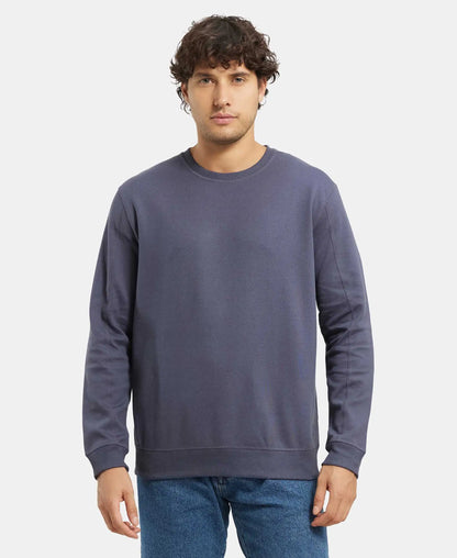 Super Combed Cotton Rich Pique Sweatshirt with Ribbed Cuffs - Odyssey grey