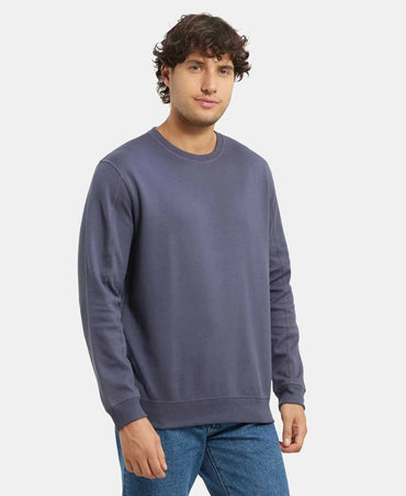 Super Combed Cotton Rich Pique Sweatshirt with Ribbed Cuffs - Odyssey grey