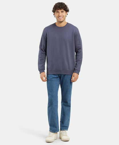 Super Combed Cotton Rich Pique Sweatshirt with Ribbed Cuffs - Odyssey grey
