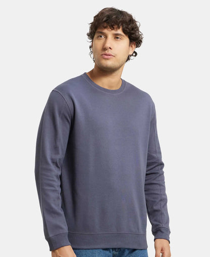 Super Combed Cotton Rich Pique Sweatshirt with Ribbed Cuffs - Odyssey grey