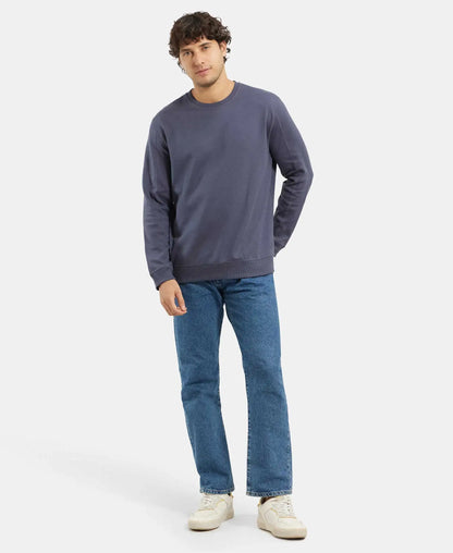 Super Combed Cotton Rich Pique Sweatshirt with Ribbed Cuffs - Odyssey grey