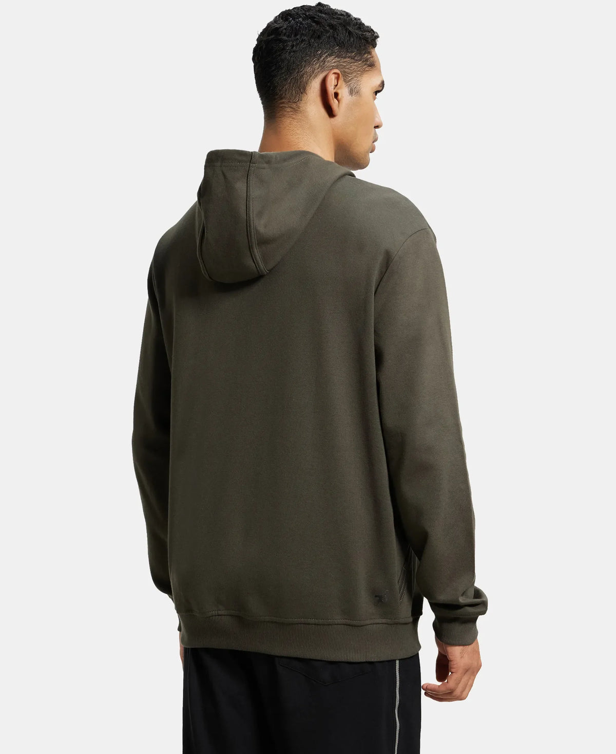 Super Combed Cotton Rich Pique Hoodie Jacket with Ribbed Cuffs - Deep Olive