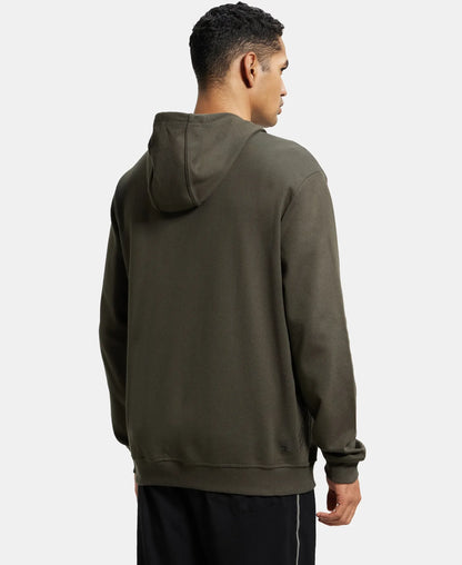 Super Combed Cotton Rich Pique Hoodie Jacket with Ribbed Cuffs - Deep Olive