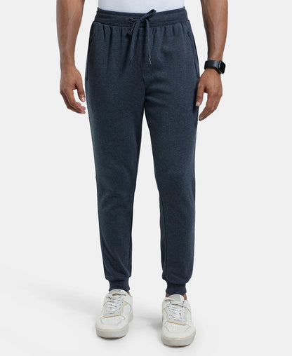 Super Combed Cotton Rich Slim Fit Jogger with Zipper Pockets - True Black Melange & Black