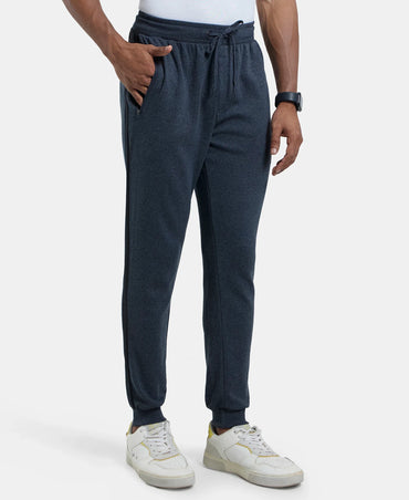 Super Combed Cotton Rich Slim Fit Jogger with Zipper Pockets - True Black Melange & Black