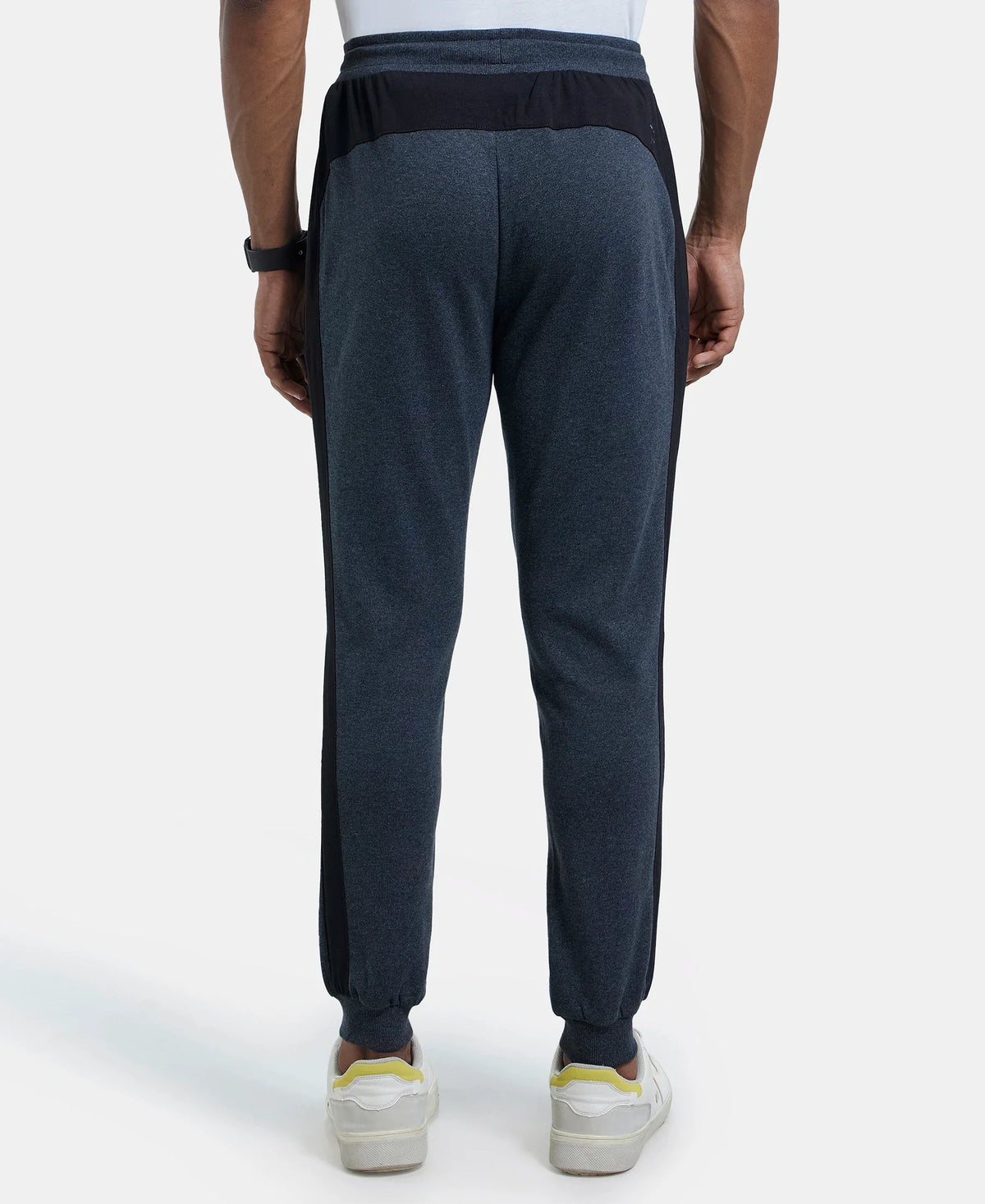 Super Combed Cotton Rich Slim Fit Jogger with Zipper Pockets - True Black Melange & Black