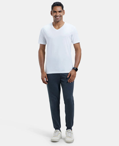 Super Combed Cotton Rich Slim Fit Jogger with Zipper Pockets - True Black Melange & Black